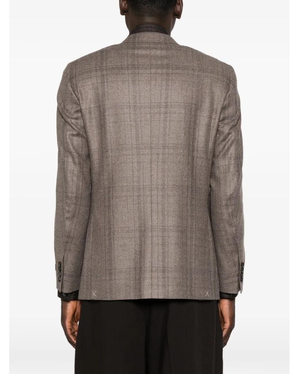 Canali Brown Check-Pattern Notched-Lapels Blazer for men