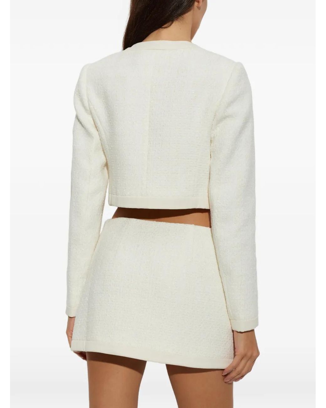 LoveShackFancy White Alphie Cropped Tweed Blazer
