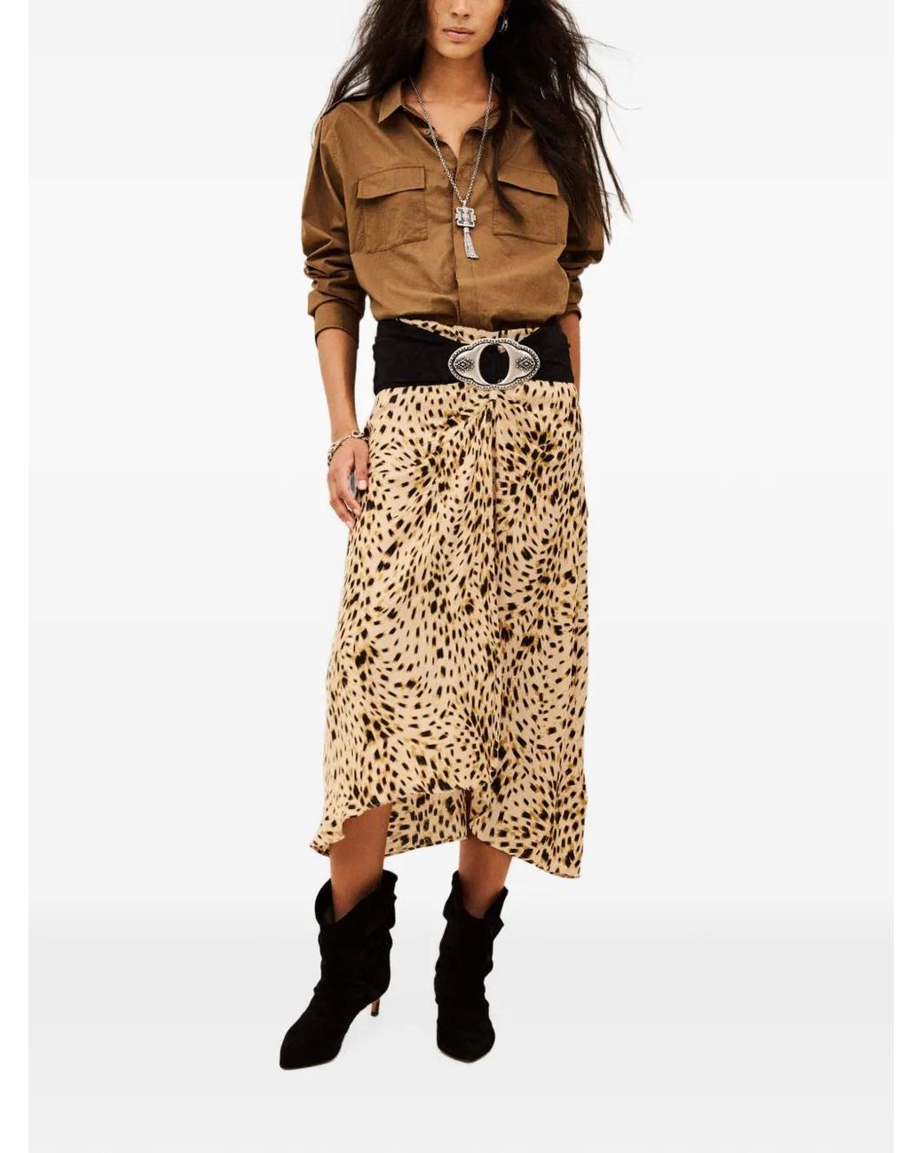 Ba&sh Natural Hoema Leopard-Print Midi Skirt