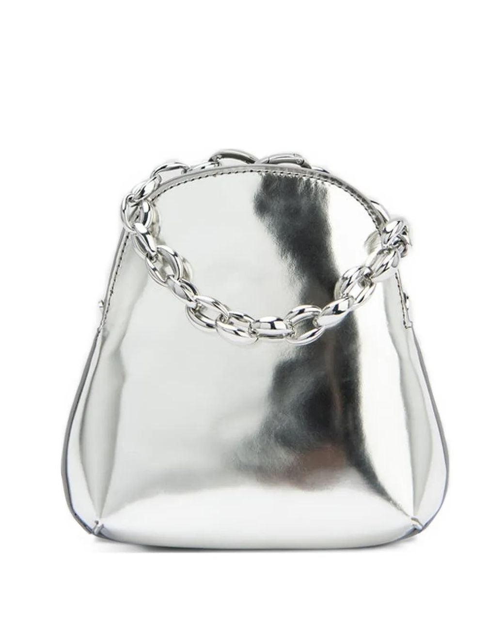 By Far Gray Koko Metallic-Leather Top-Handle Crossbody Bag