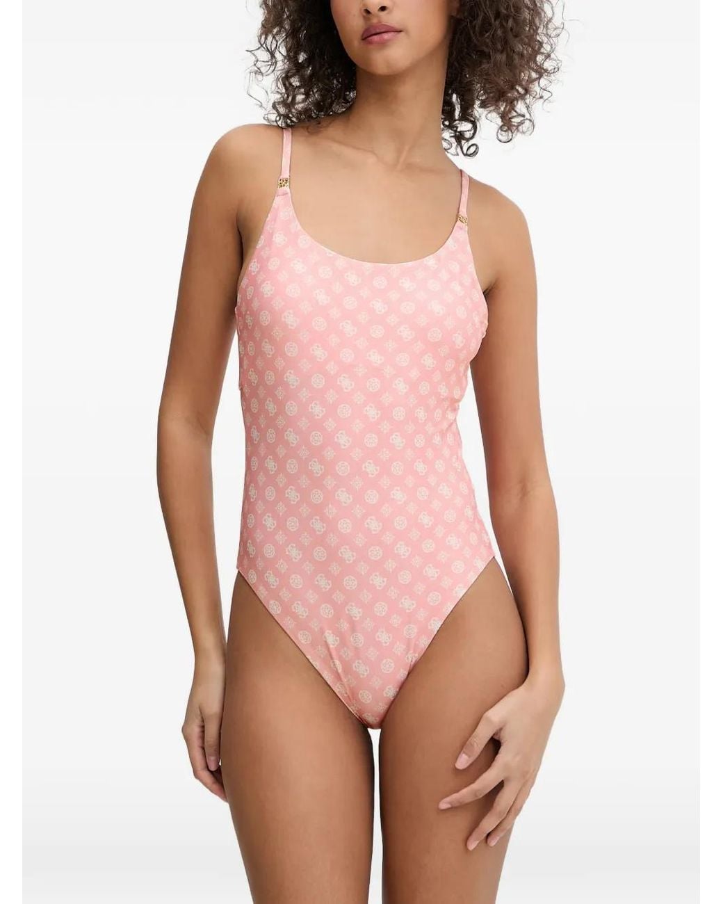 Guess Pink Logo-Print Cutout Swimsuit