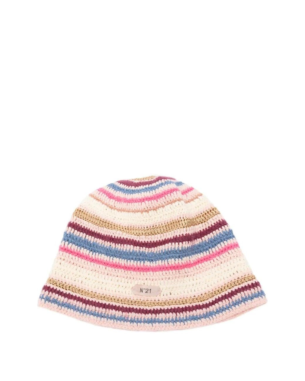 N°21 Pink Bonnet Rayé En Crochet