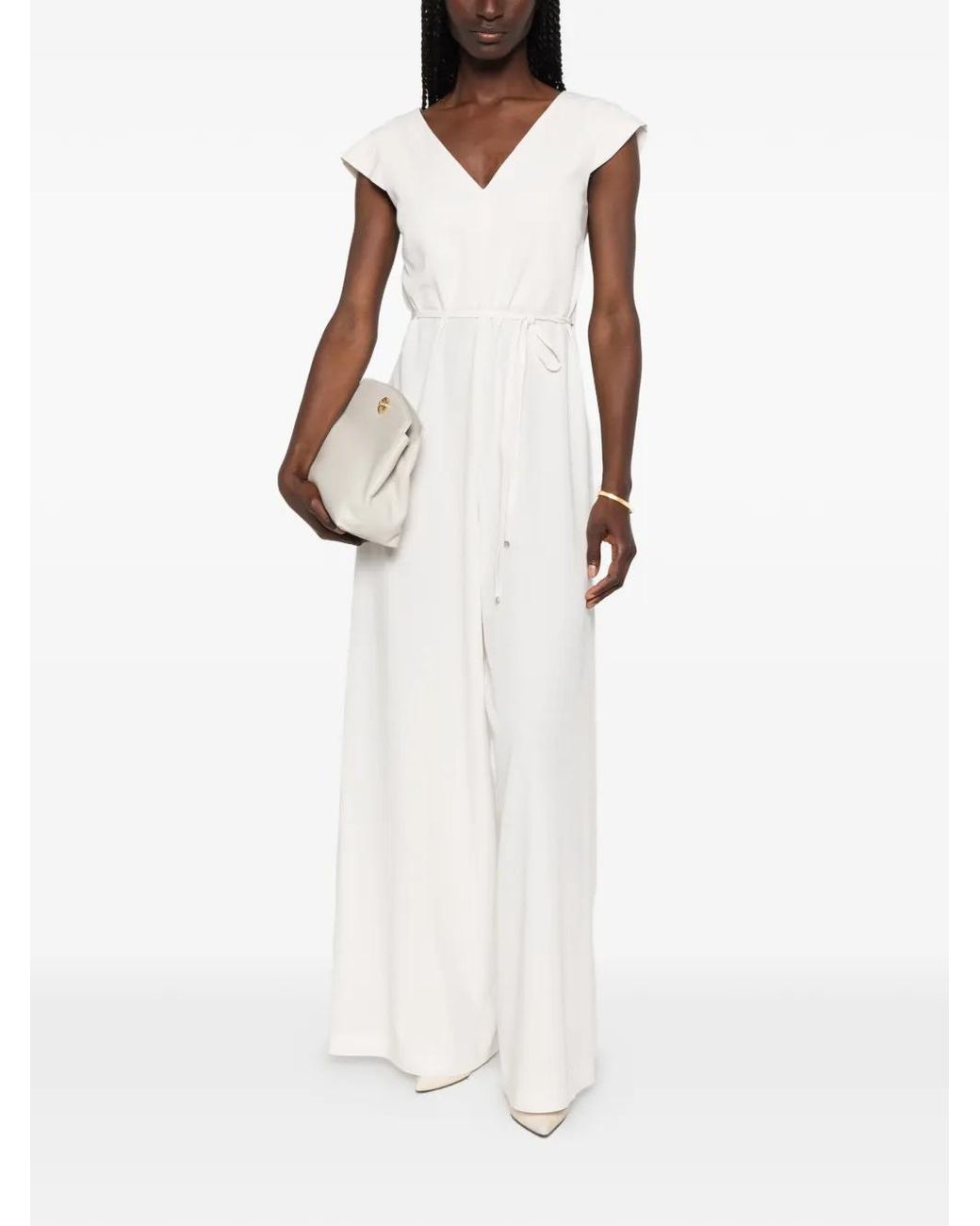 Herno White Belted V-Neck Jumpsuit