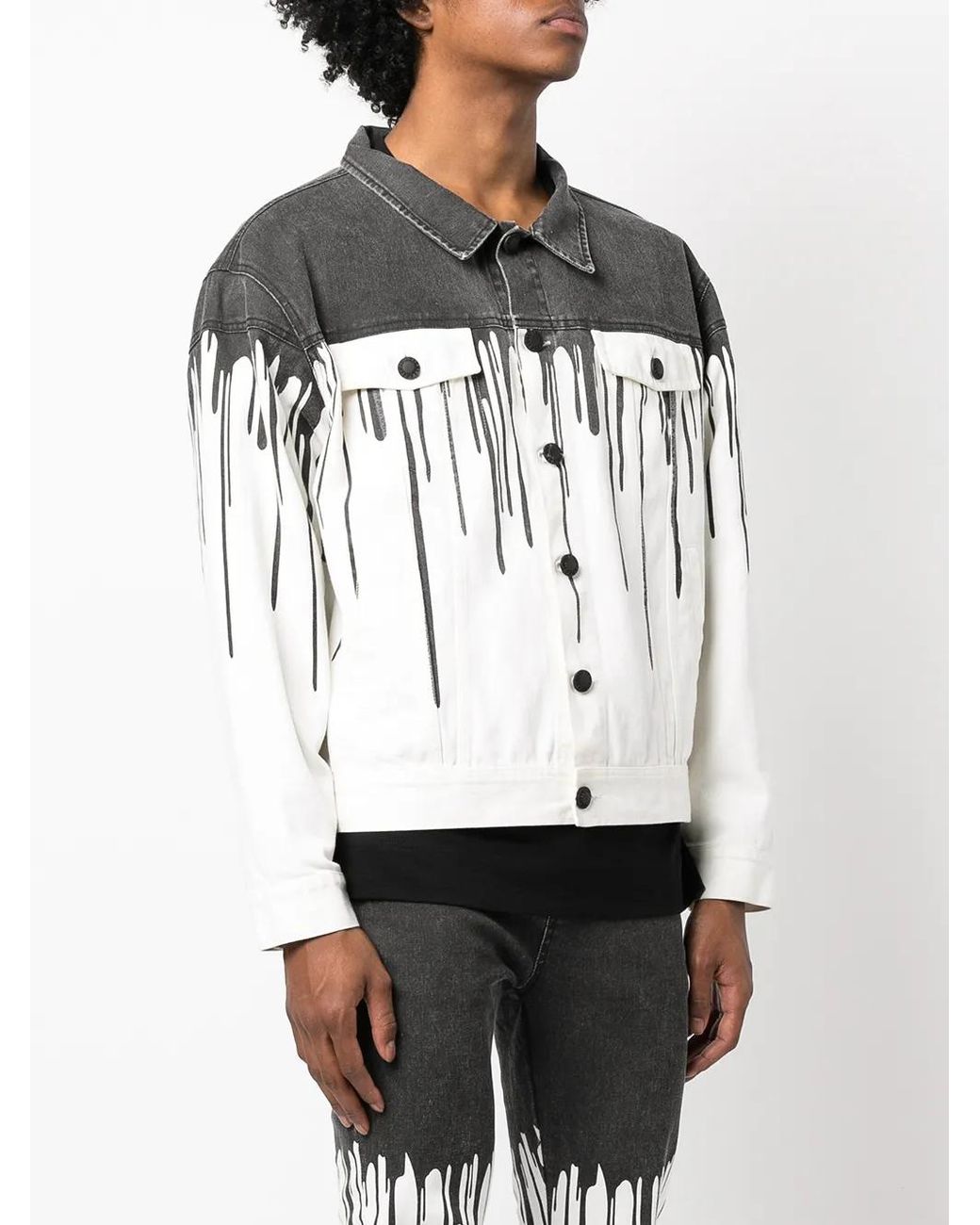 Haculla White Dripping-Paint Denim Jacket for men