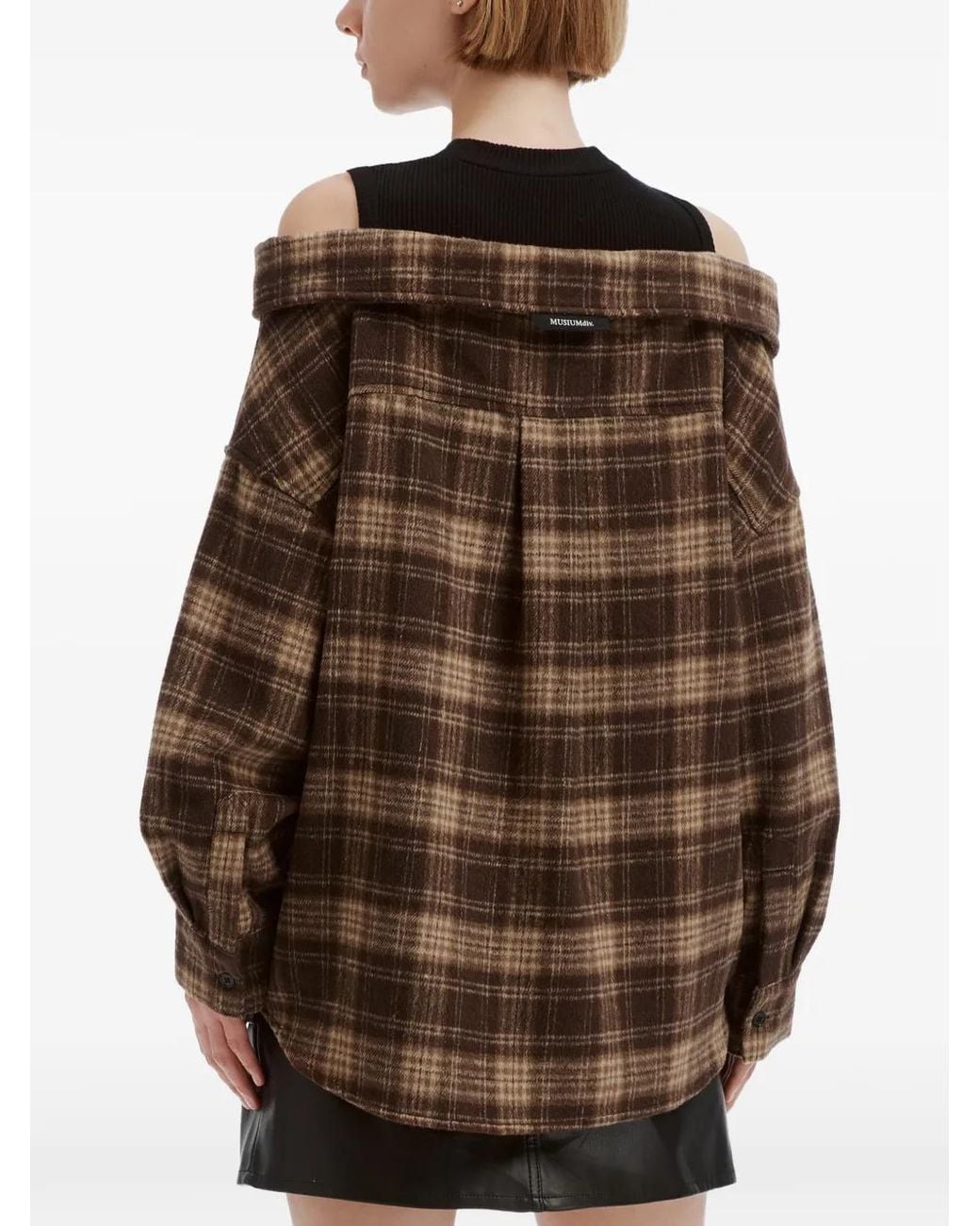 Musium Div. Brown Checked Cold-Shoulder Shirt