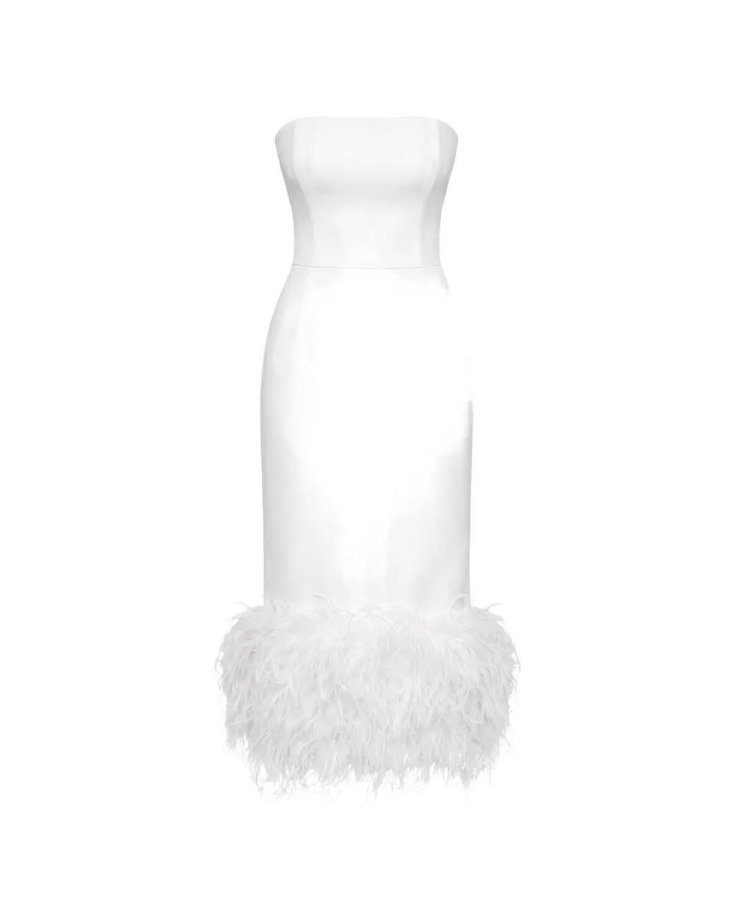 POST MERIDIEM White Feather-Trim Satin Midi Dress