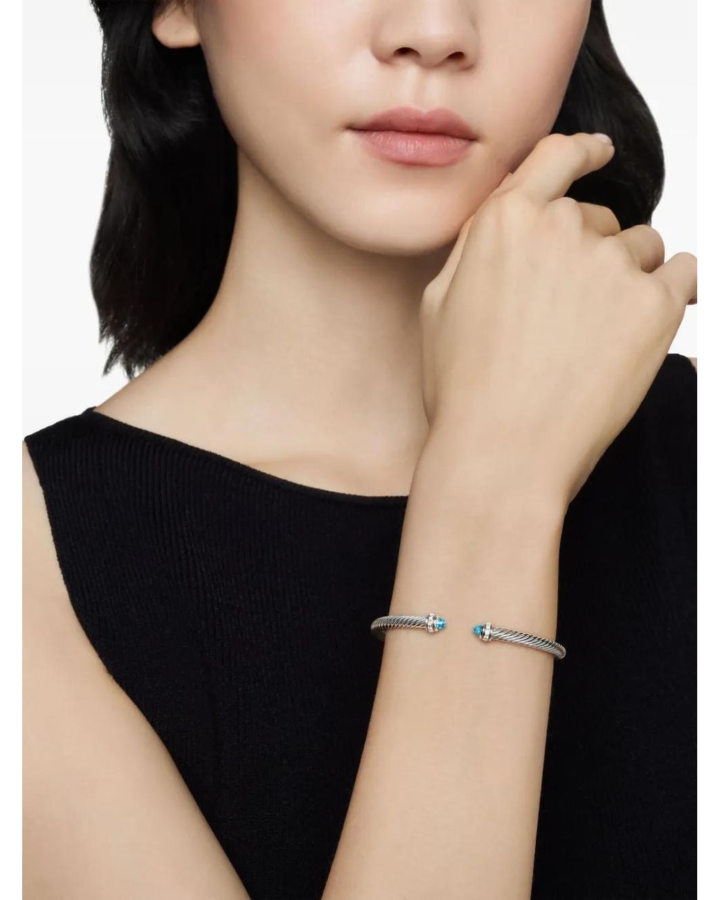 David Yurman White Sterling Classic Cable Diamond Bracelet (4Mm)