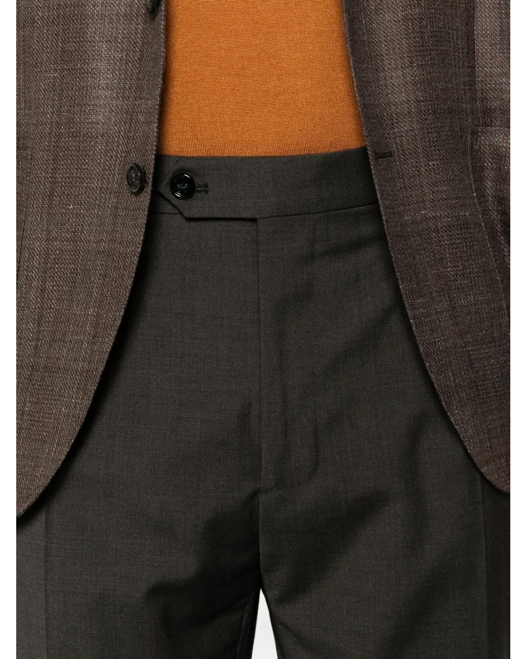 Berwich Black Chiaia Pleated-Waistband Turn-Up Trousers for men