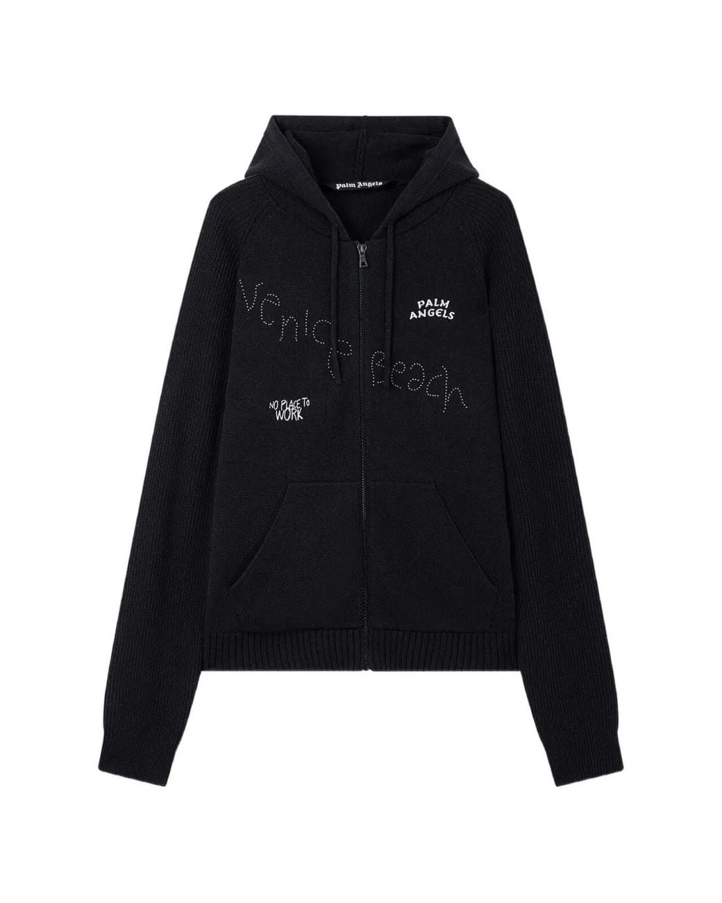 Palm Angels Black Hoodie Surfer Dreams À Fermeture Zippée for men