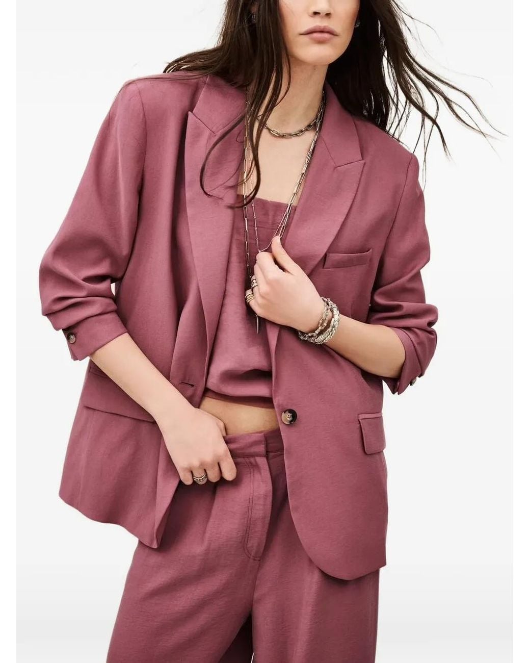 Ba&sh Pink Dalena Single-Breasted Notched-Lapel Jacket
