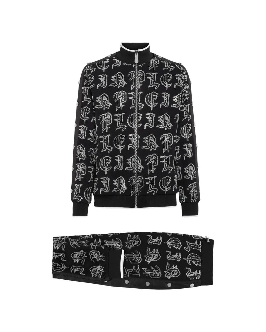 Philipp Plein Black Survêtement Gothic Plein Zippé (Deux Pièces) for men