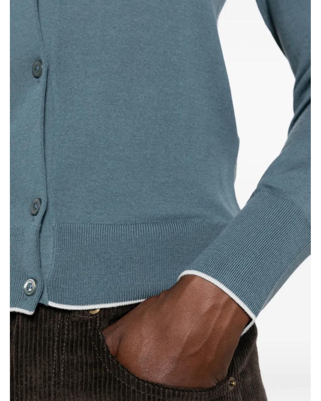 Eleventy Blue Contrast-Trim Wool Cardigan