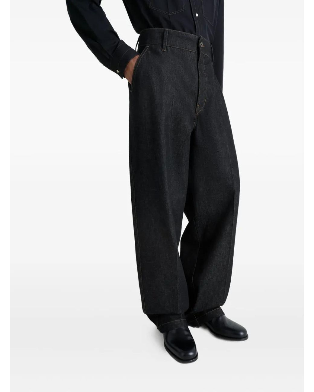 Lemaire Blue Maxi Barrel Patch-Pockets Trousers for men