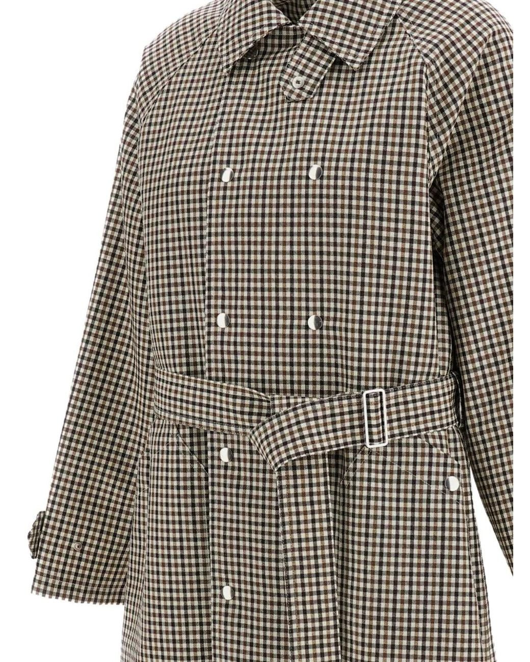 Plan C Gray Check-Pattern Double-Breasted Coat