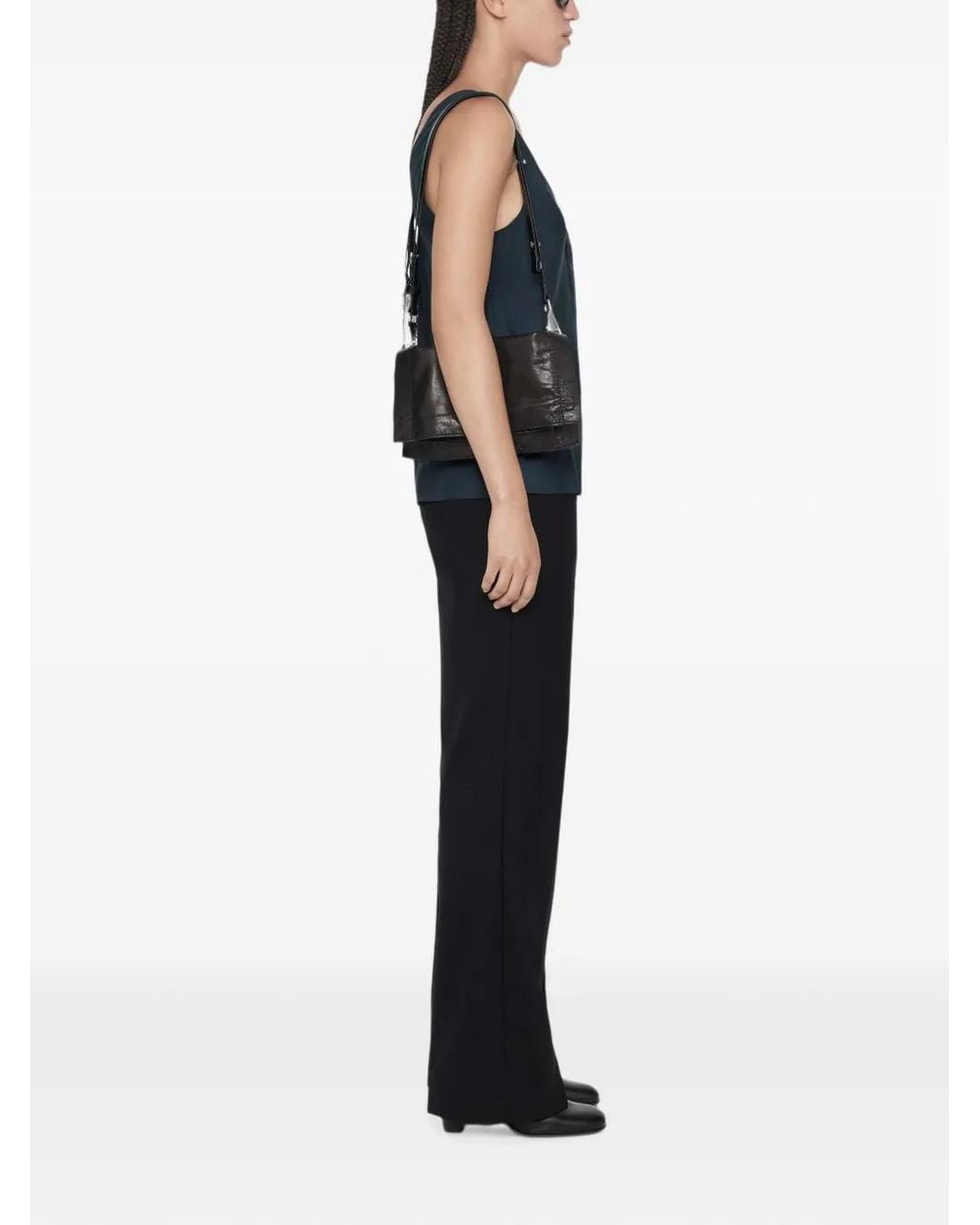 AllSaints Blue Milla Concealed-Placket Topstitch Top
