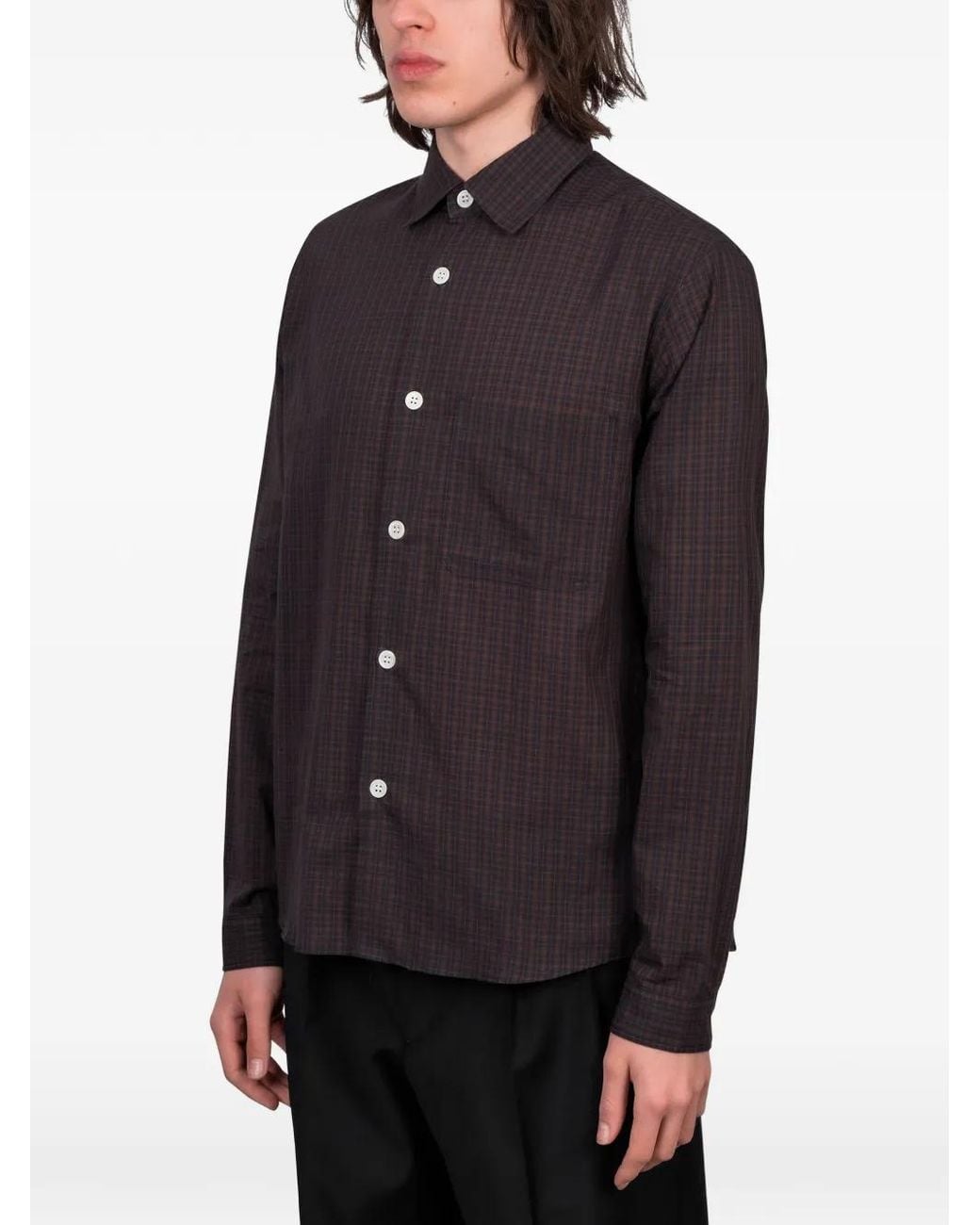 Another Aspect Blue Checked Chest-Pocket Shirt for men