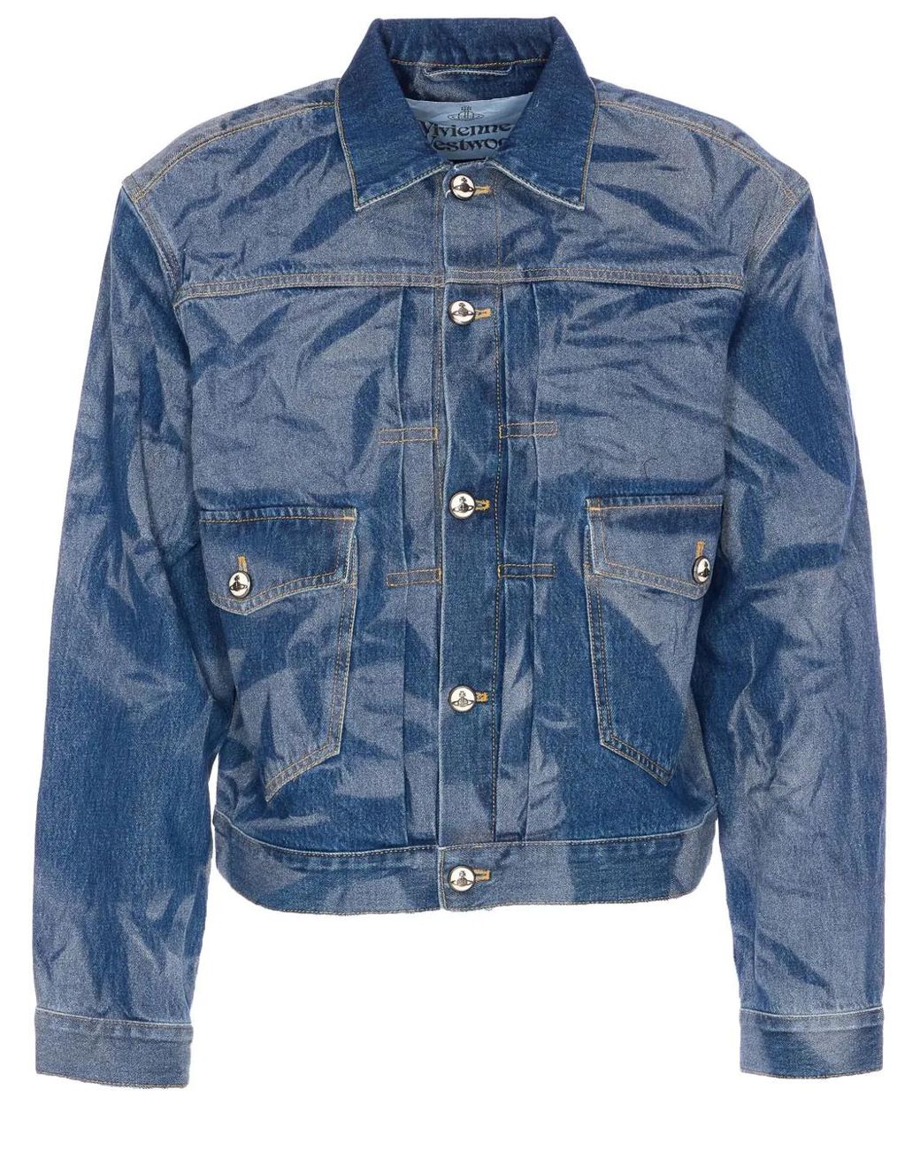 Vivienne Westwood Blue Crinkled-Effect Denim Jacket for men