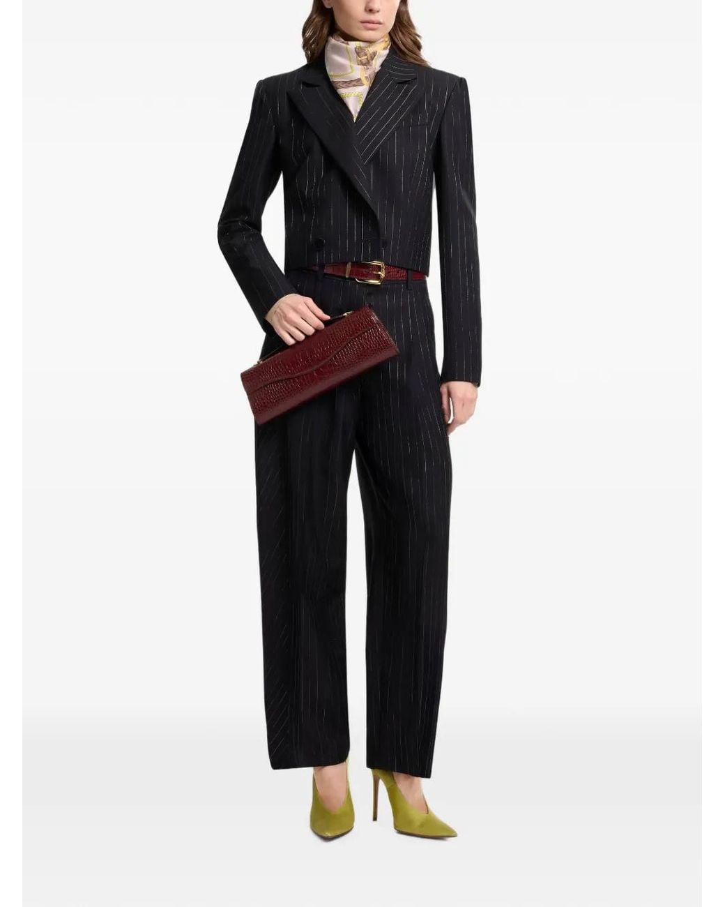 Elie Saab Blue Pinstripe-Pattern Cropped Jacket