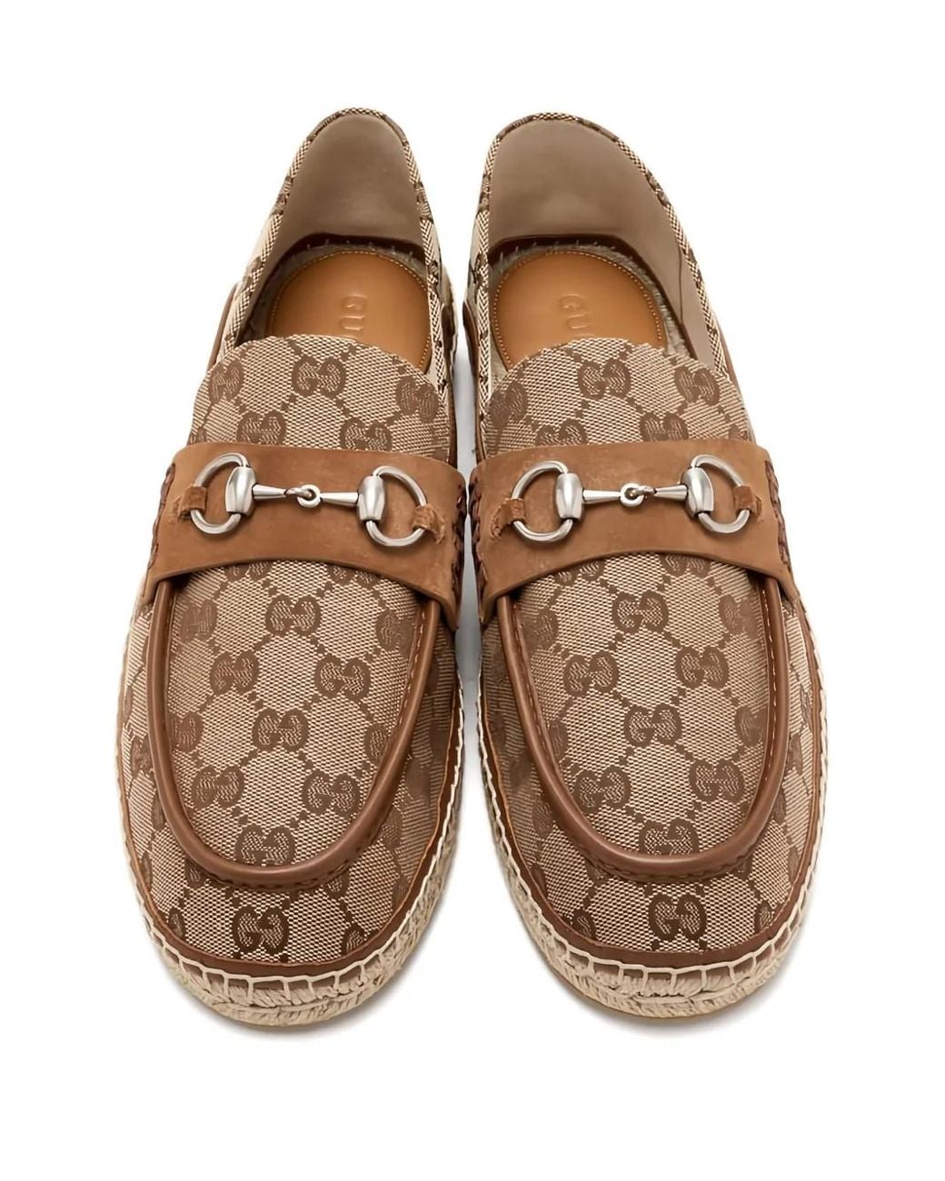 Gucci Brown Monogram-Pattern Horsebit Espadrilles for men