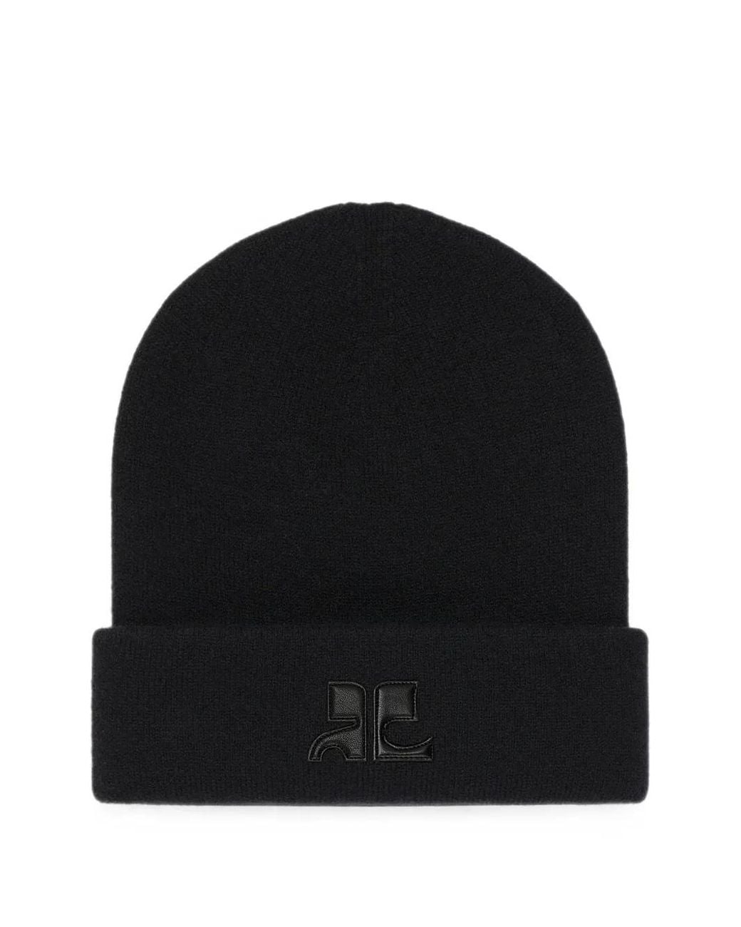 Courreges Black Ac Logo-Patch Beanie Hat