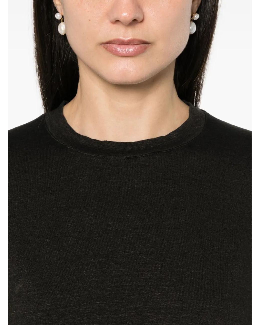 Ma'ry'ya Black Crew-Neck Linen T-Shirt