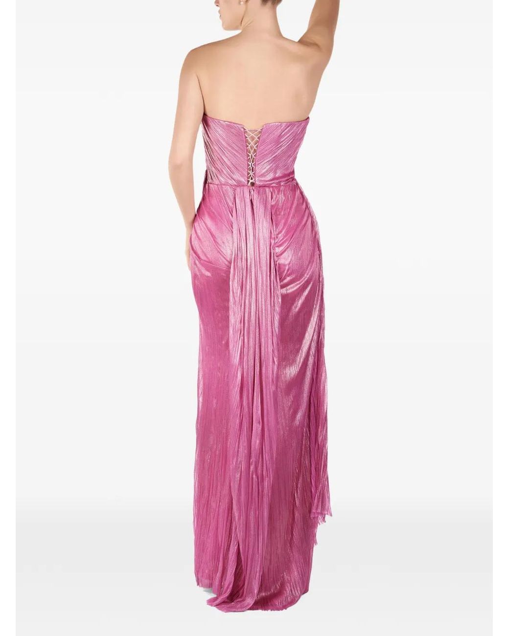 ANDREEA VENECIUC Pink Robe Longue Lumière À Design Plissé En Soie