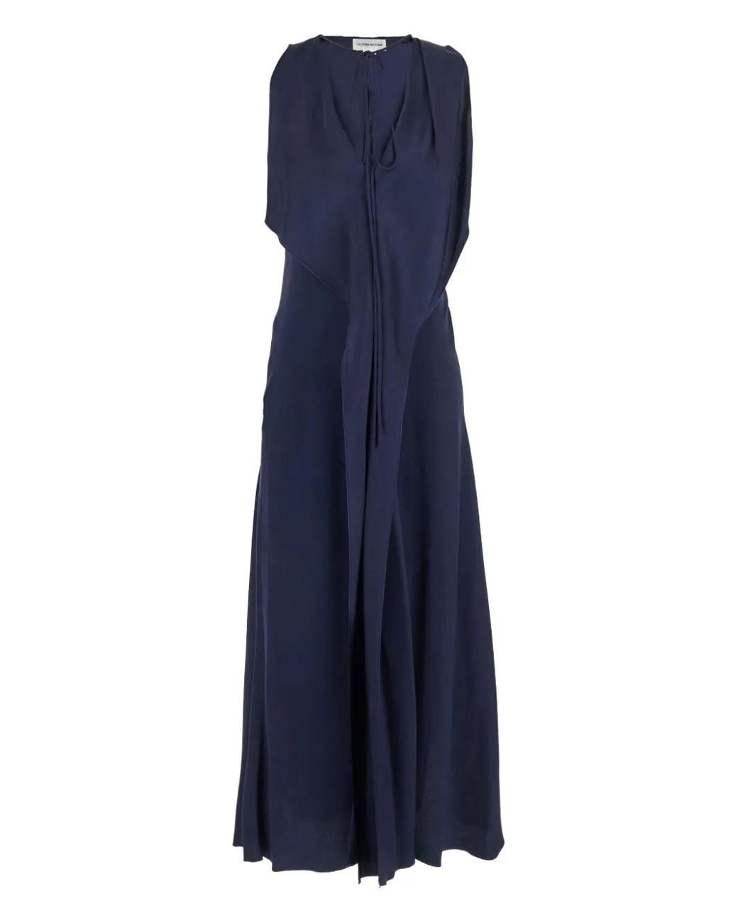 Victoria Beckham Blue Sleeveless Draped V-Neck Midi Dress