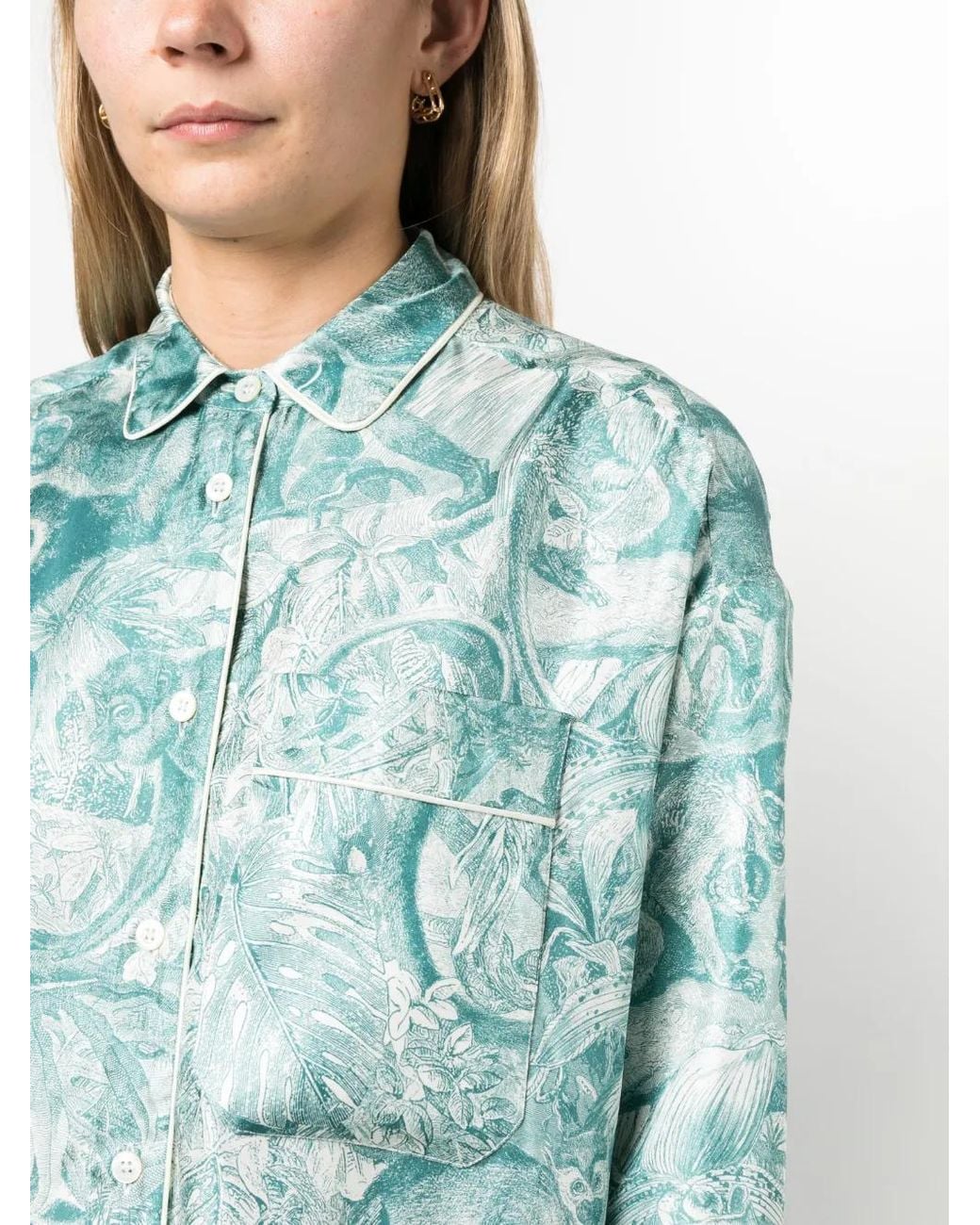 F.R.S For Restless Sleepers Blue Forest-Print Shirt Dress