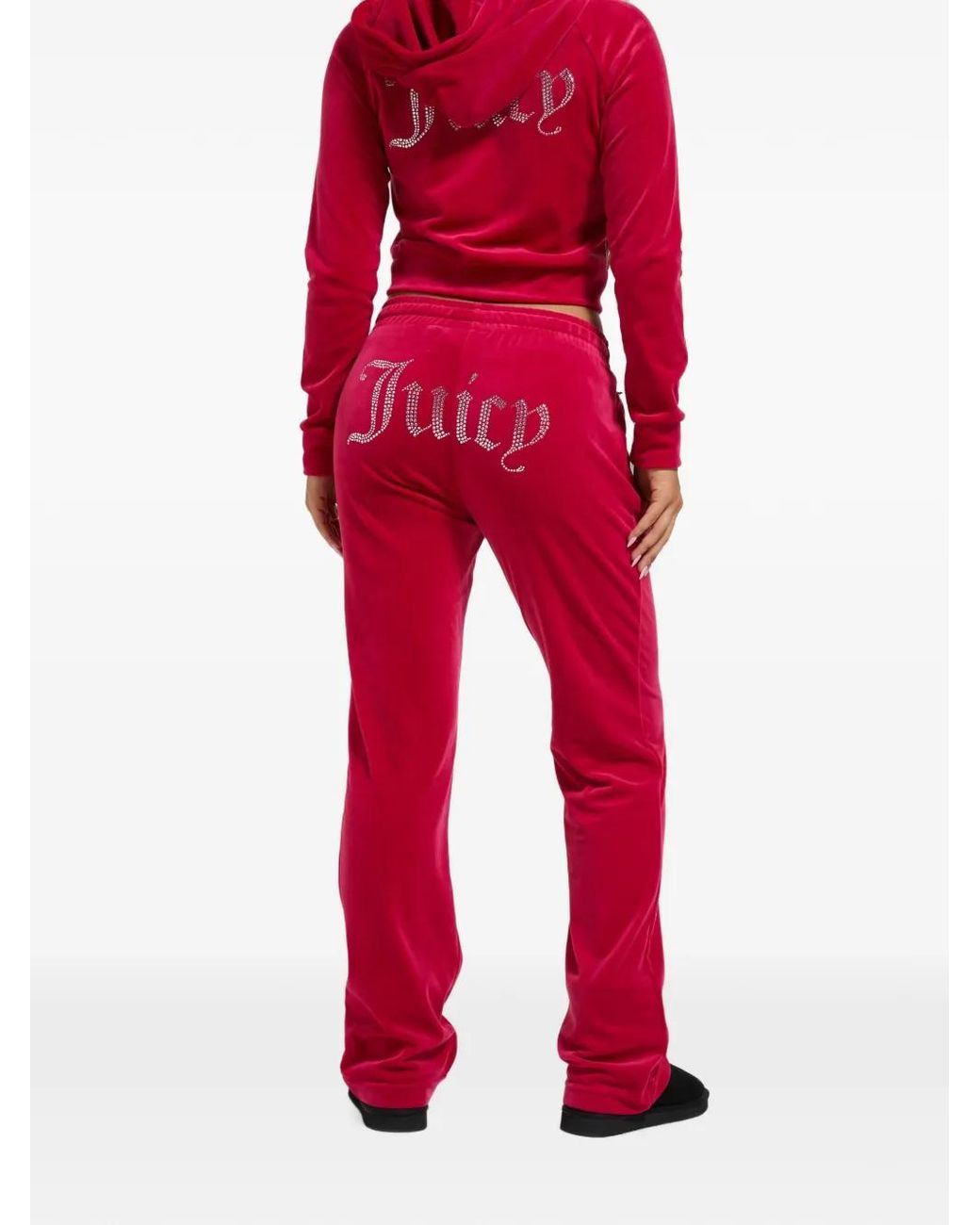 Juicy Couture Red Diamanté-Logo Velour Track Pants
