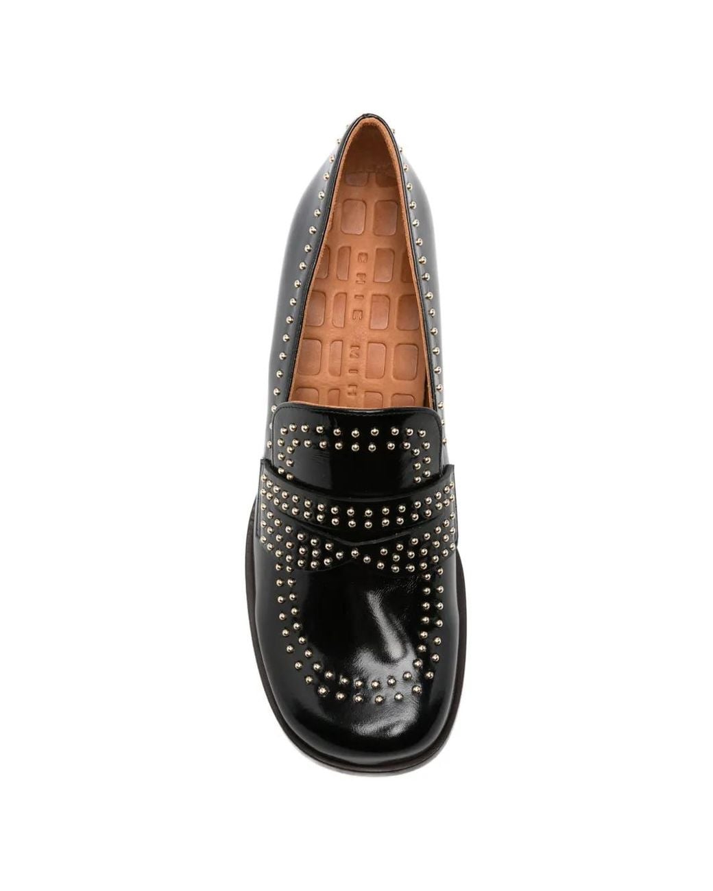 Chie Mihara Black Mocassins En Cuir À Détails De Clous