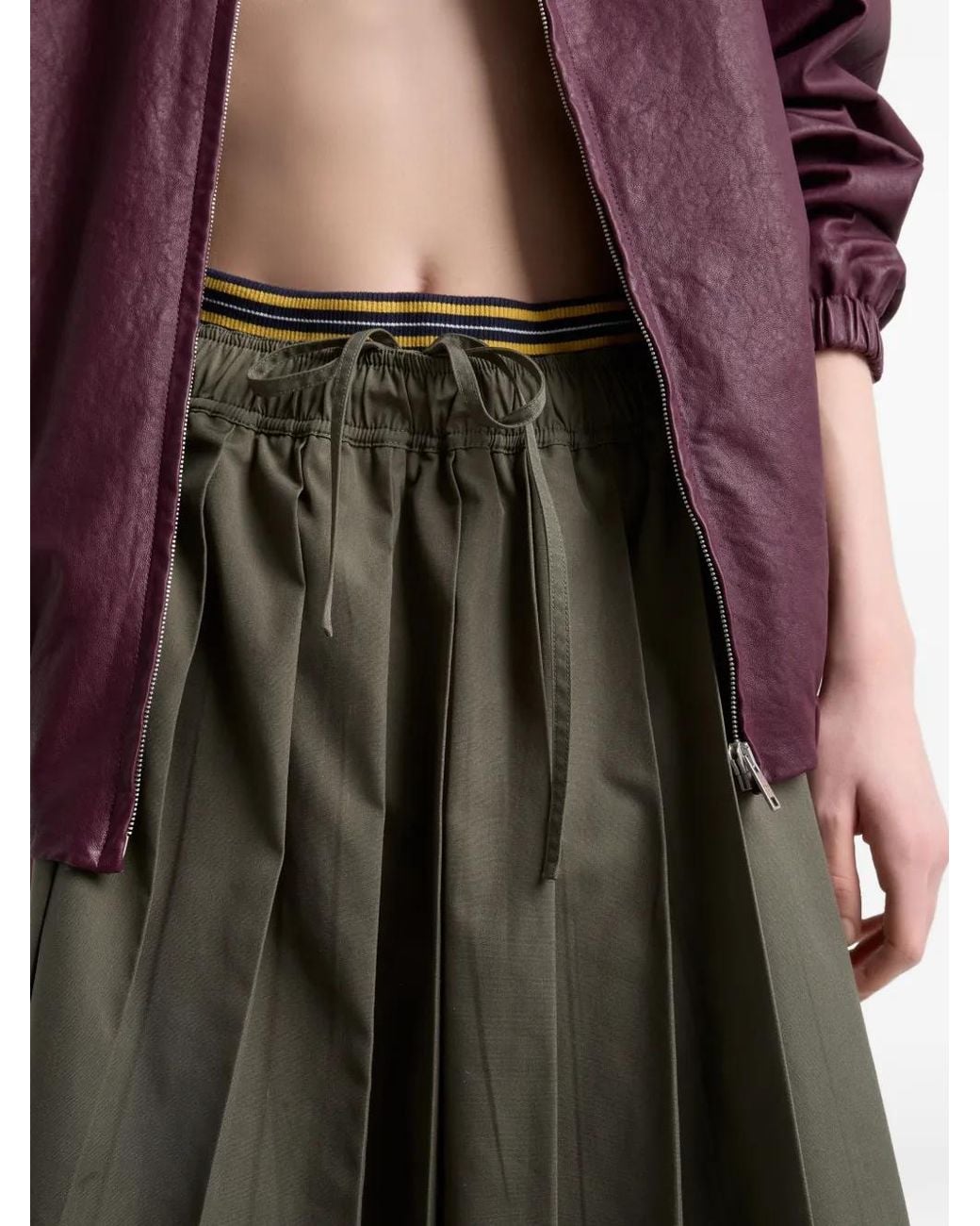 Prada Green Pleated Poplin Midi-Skirt