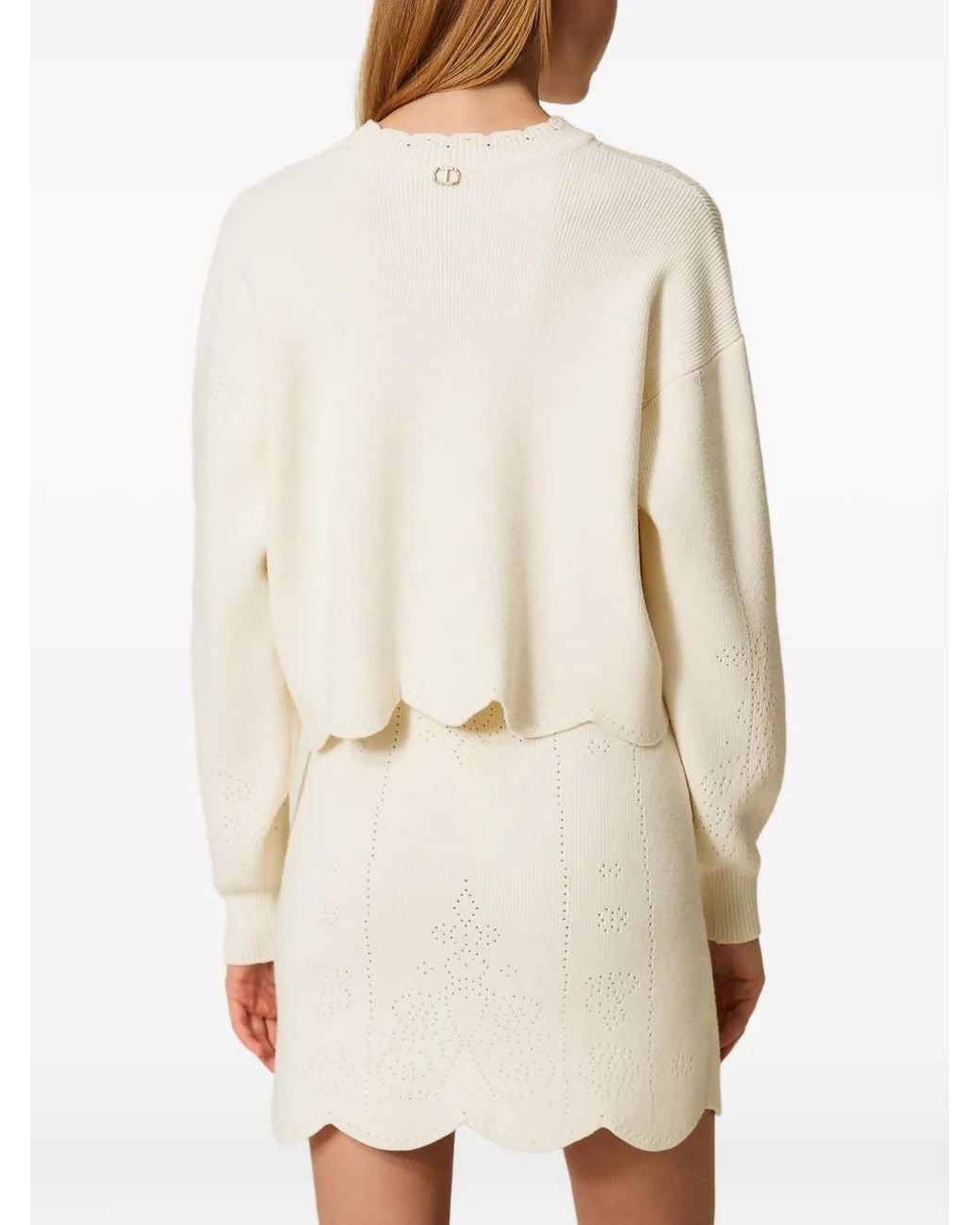 Twinset White Scallop-Hem Cropped Jumper