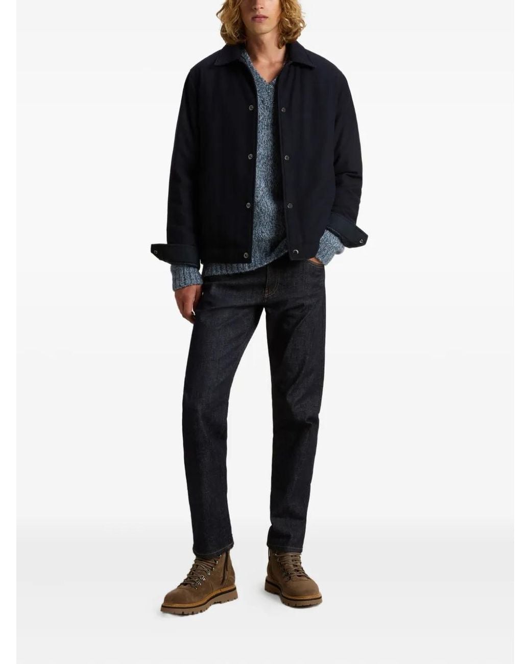 Woolrich Blue Wool Buttoned Shirt Jacket for men