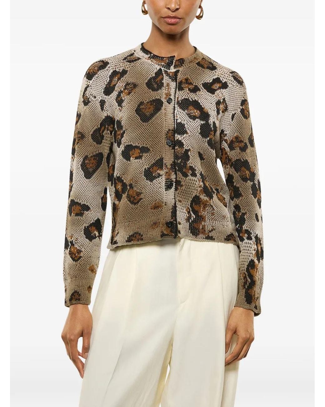 Laneus Metallic Leopard-Pattern Cardigan