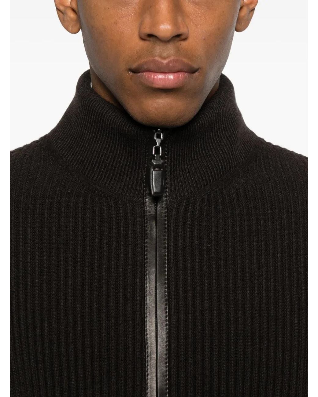 Brioni Black Zip-Fastening Ribbed Cardigan for men