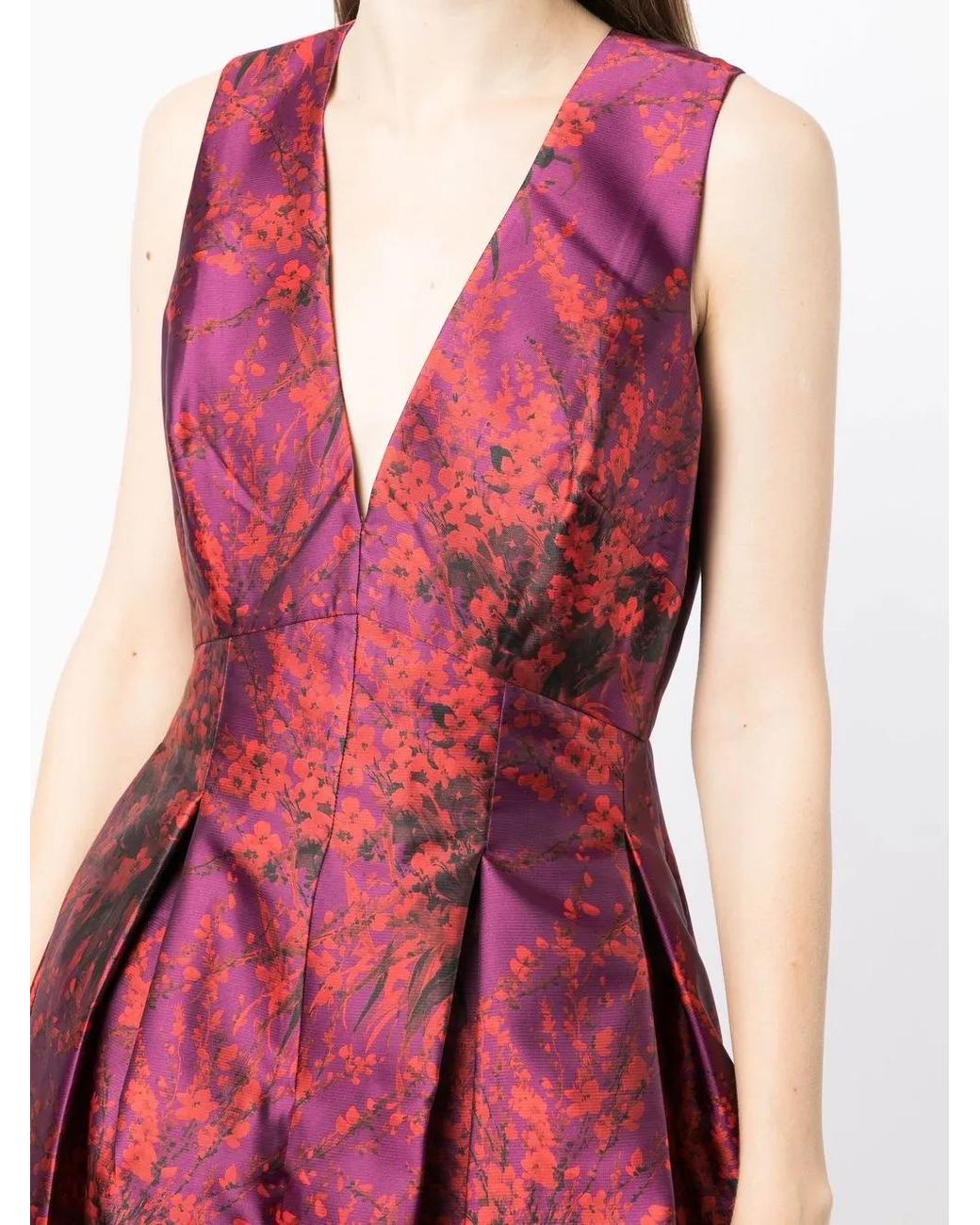 Sachin & Babi Red Brooke Floral-Print Evening Dress