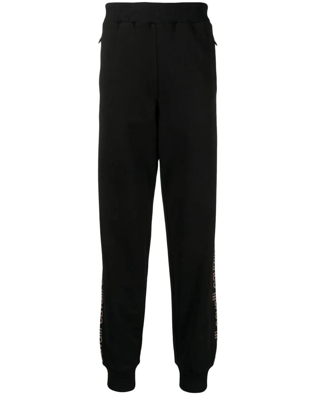 Roberto Cavalli Black Logo-Stripe Track Pants for men