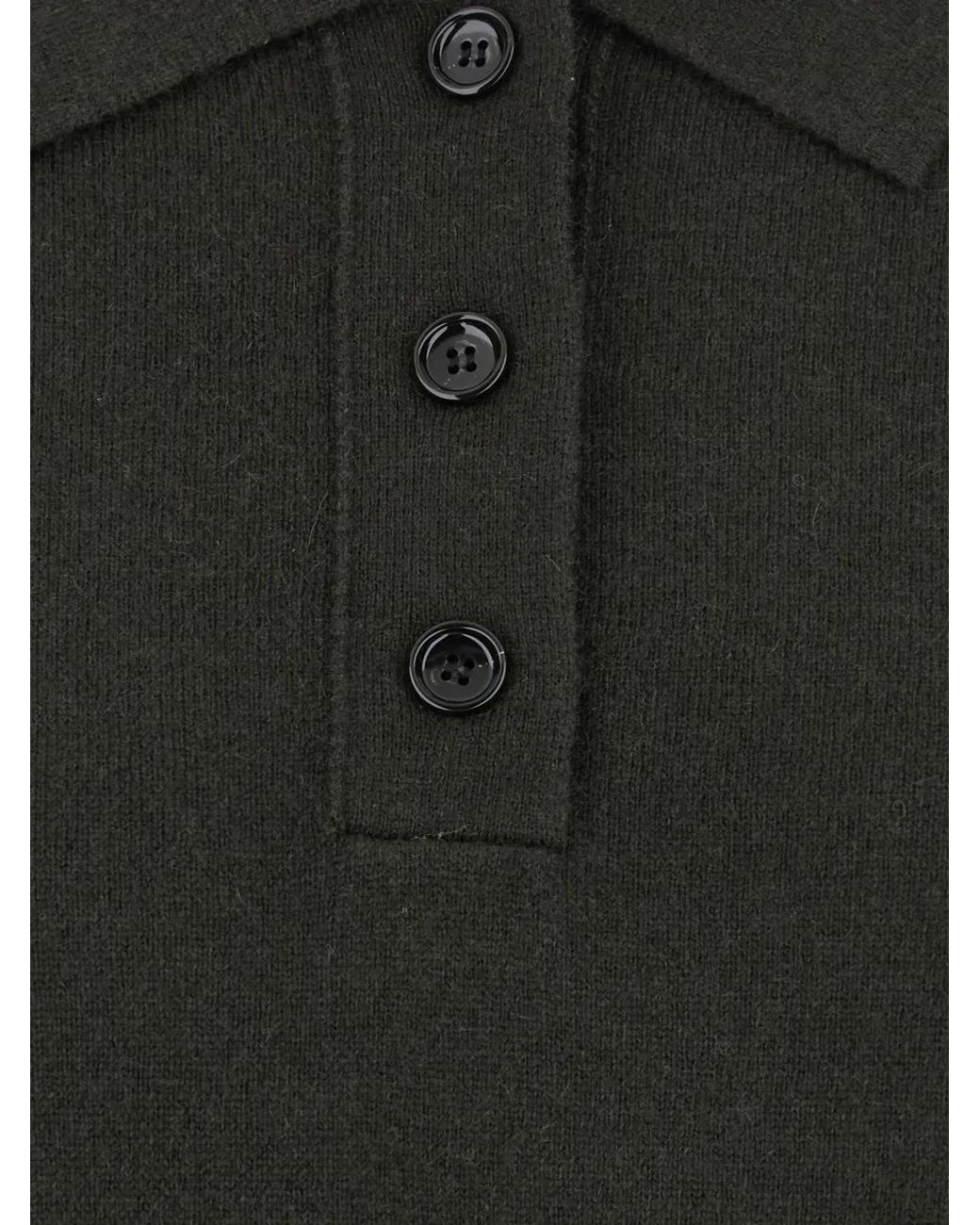 Allude Black Point-Collar Wool Polo Top