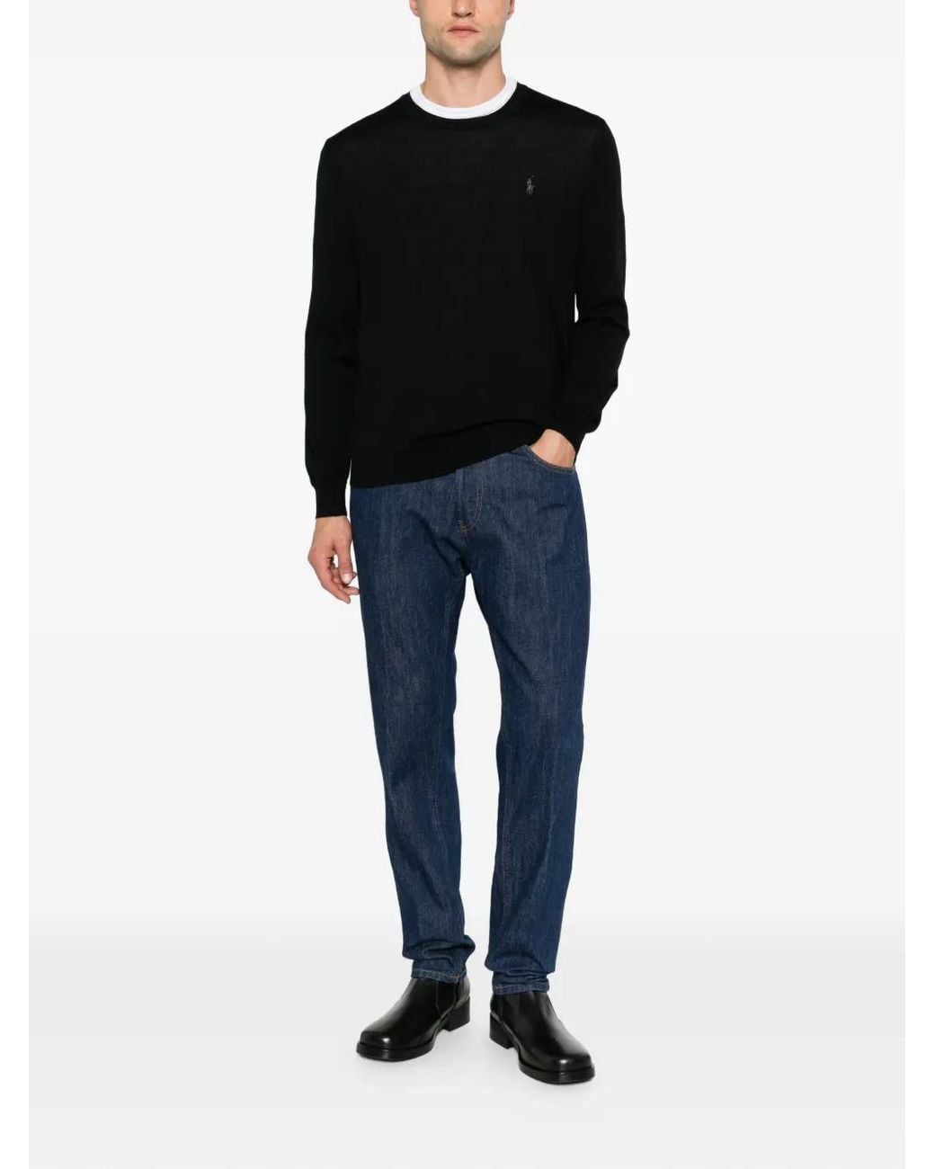 Polo Ralph Lauren Black Logo-Embroidered Crew-Neck Sweater for men
