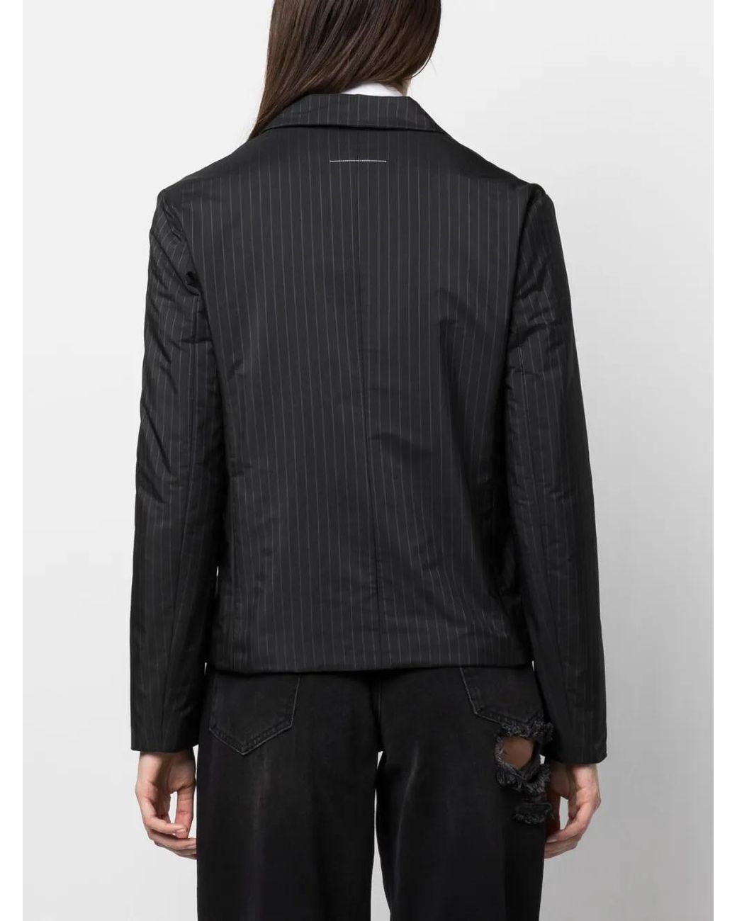 MM6 by Maison Margiela Black Pinstripe Padded Suit Jacket