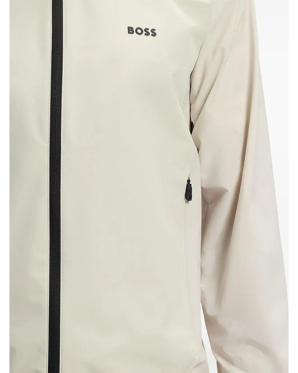 Boss White Logo-Print Zip-Up Jacket for men