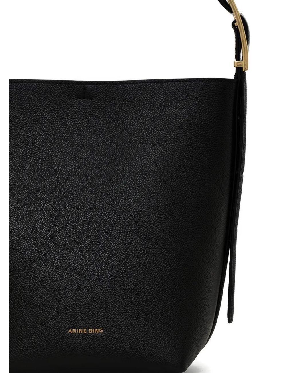 Anine Bing Black Elly Medium Bucket Bag Grained Leather