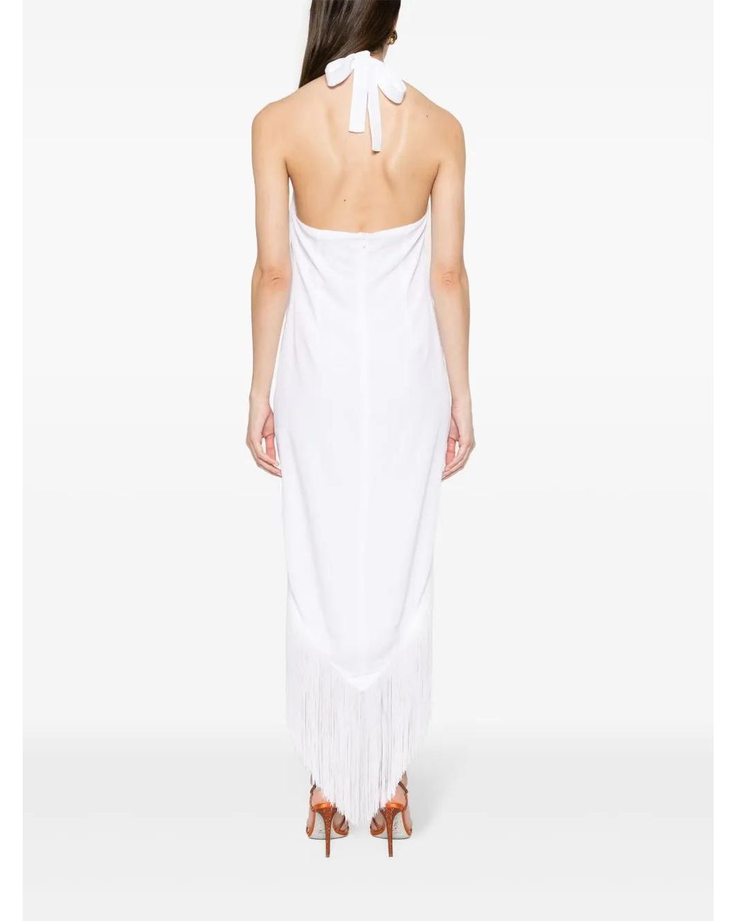 Taller Marmo White Nina Fringed Long Dress