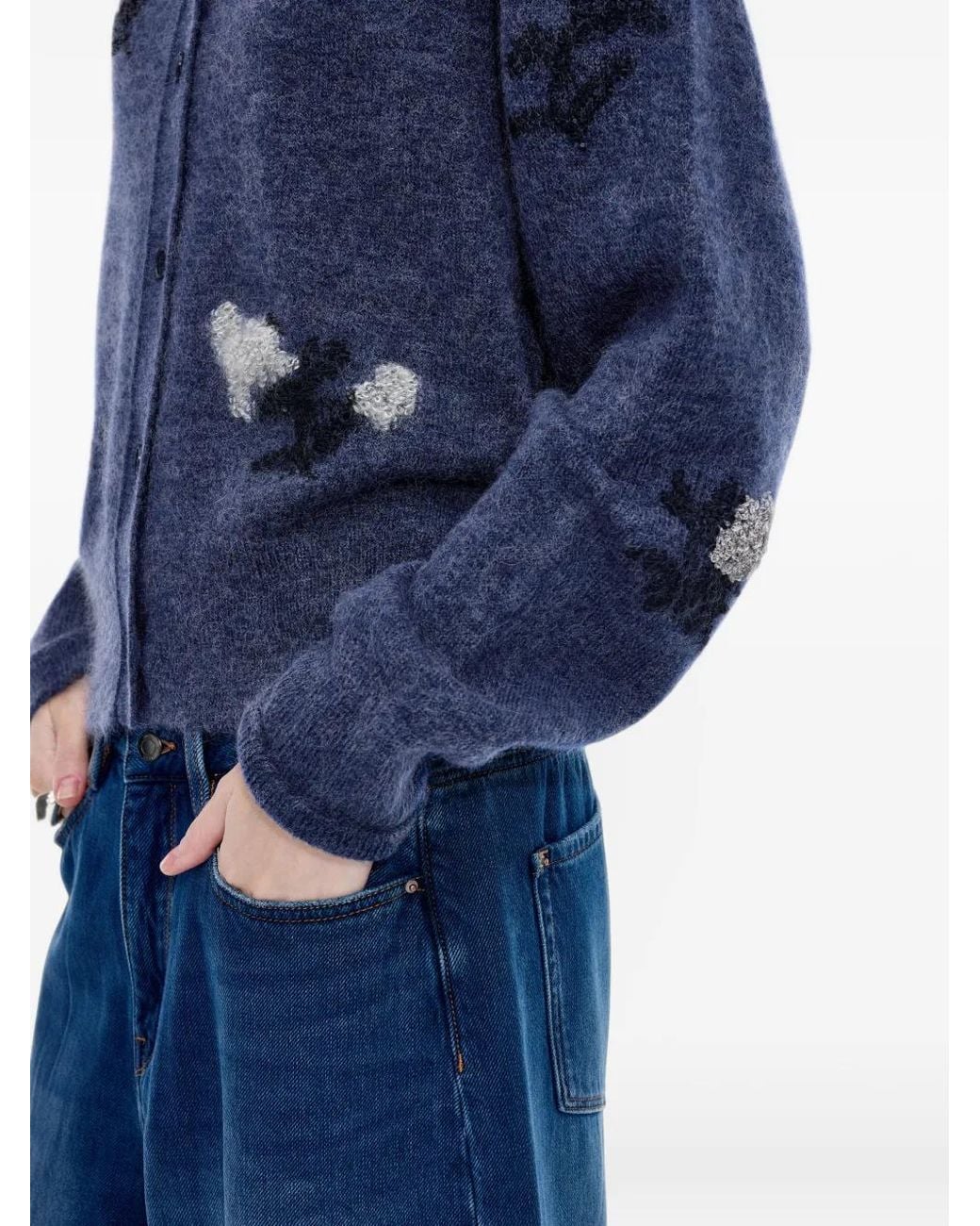 JNBY Blue Cardigan À Fleurs En Jacquard