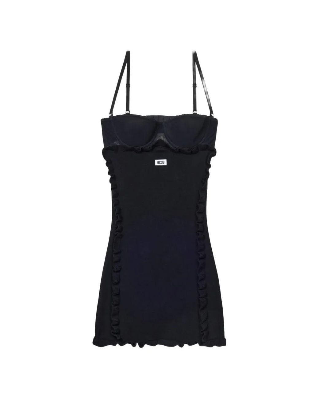 Gcds Black Medusa Ruffle-Trimmed Mini Dress