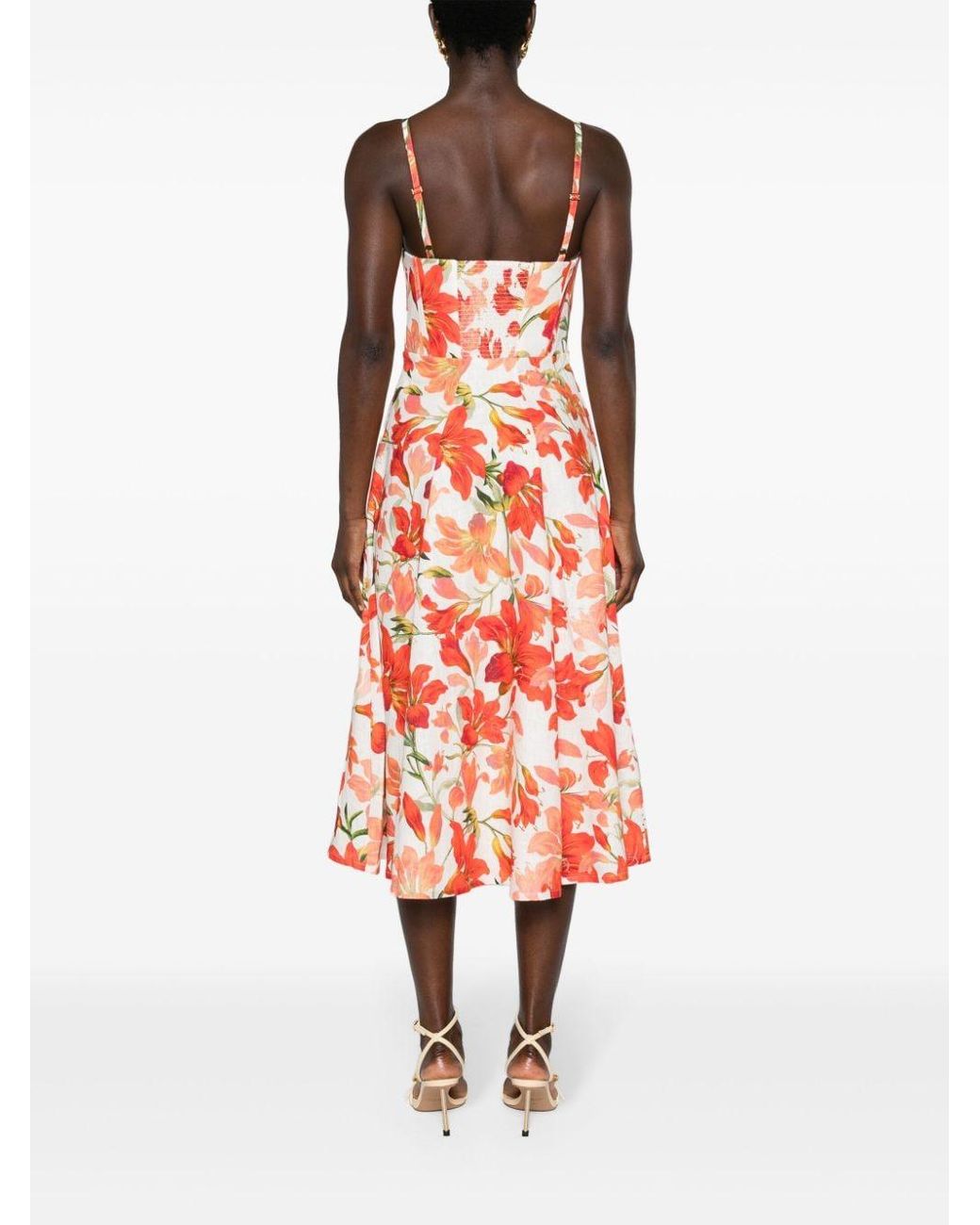 Zimmermann Tranquility Zipped Linen Midi Dress in Red | Lyst