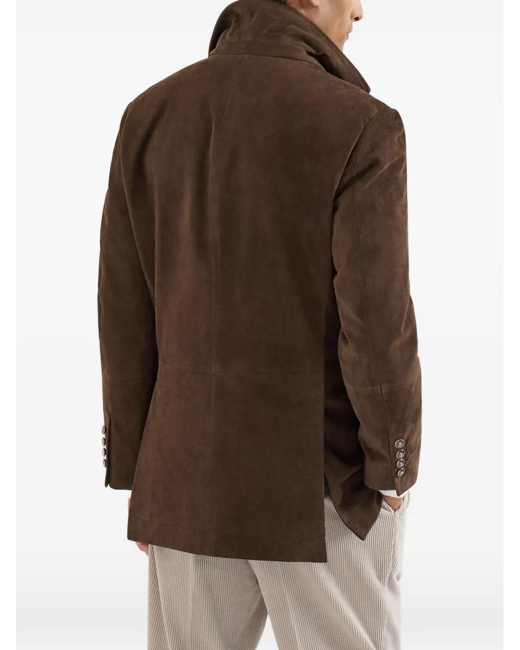 Brunello Cucinelli Brown Veste En Daim À Revers Crantés for men