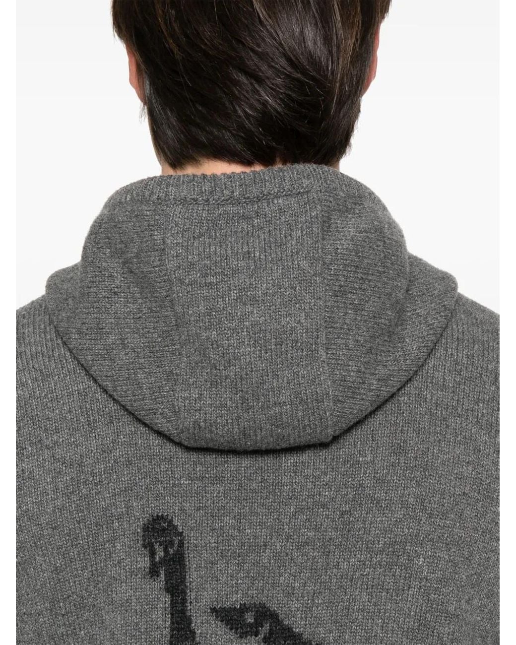Thom Browne Gray Geese Intarsia Merino Wool Hoodie for men
