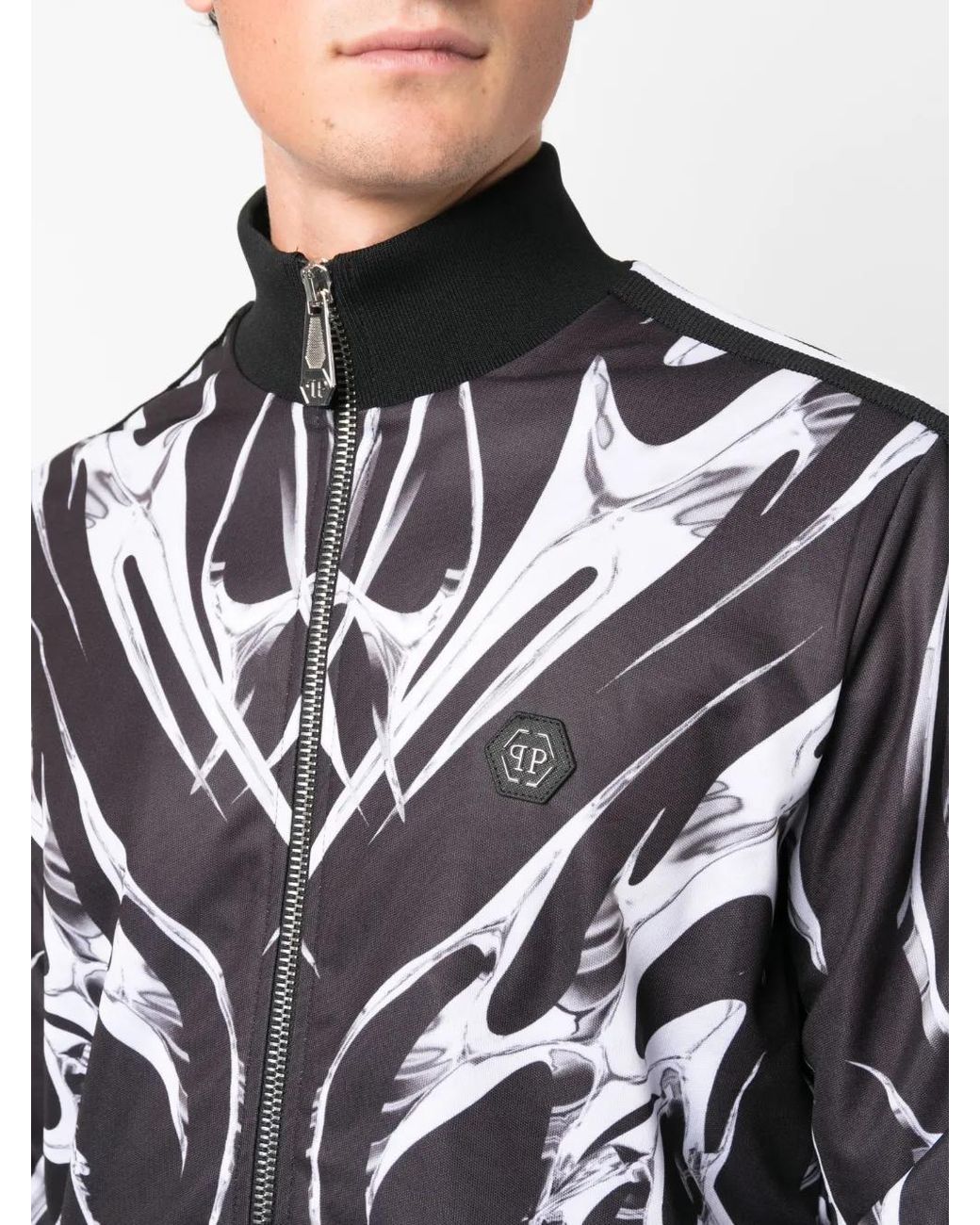 Philipp Plein Gray Graphic-Print Zip-Up Jacket for men
