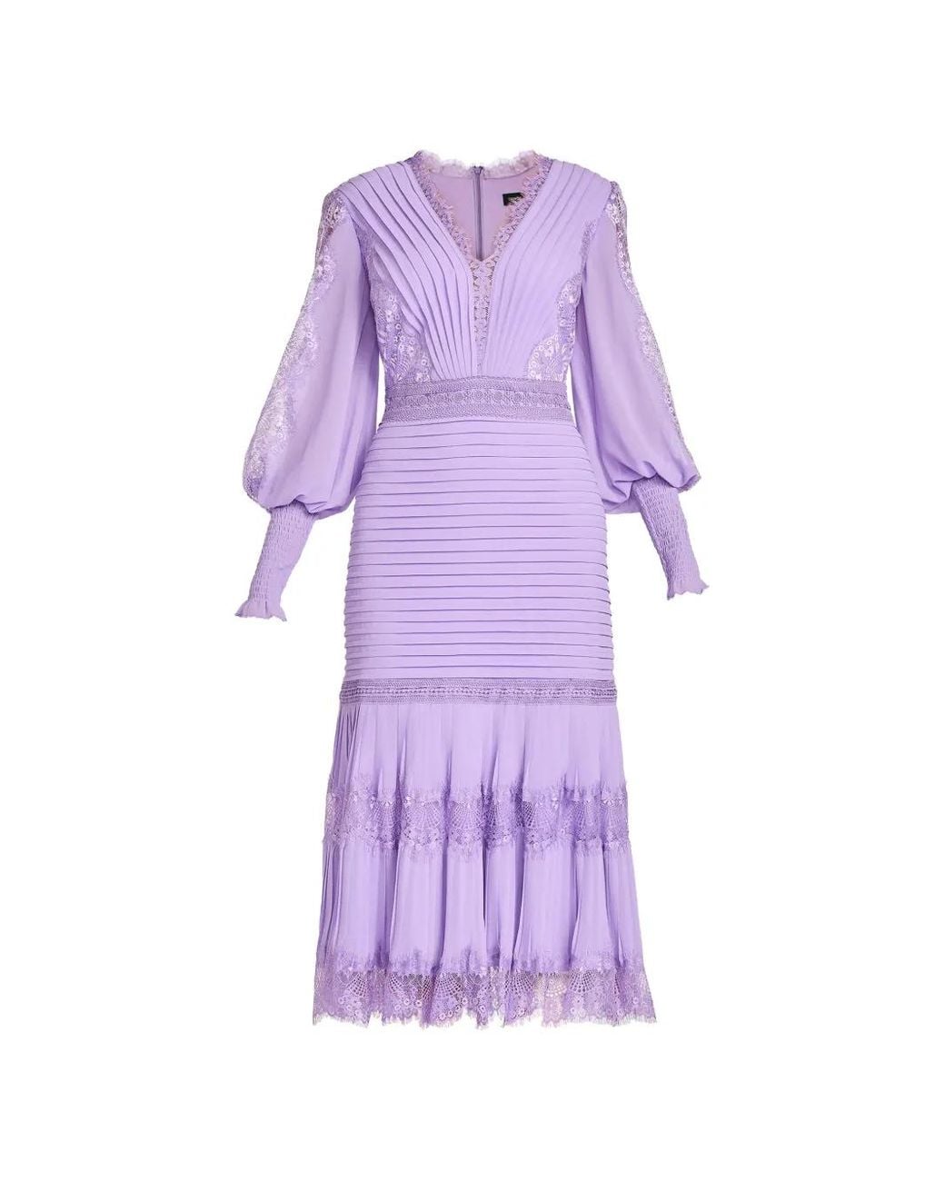 Tadashi Shoji Purple Nyssa Lace-Trimmed Pleated Midi Dress